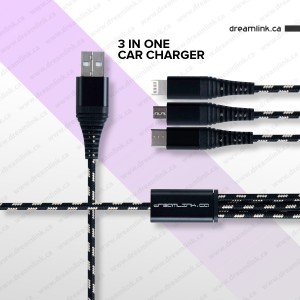 Dreamlink Nylon Braided Universal 3 in 1 Multiple Ports Devices USB Charger iOS/Type C/Micro USB Connectors for Phones Tablets (Charging Only)